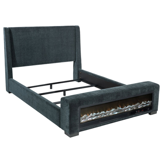 Preston Upholstered Queen Audio Flame Visualizer Bed Dark Blue