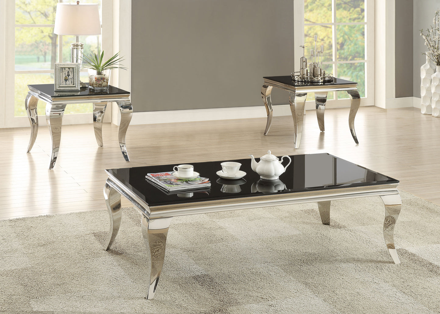 Carone 3-piece Glass Top Coffee and End Table Set Black