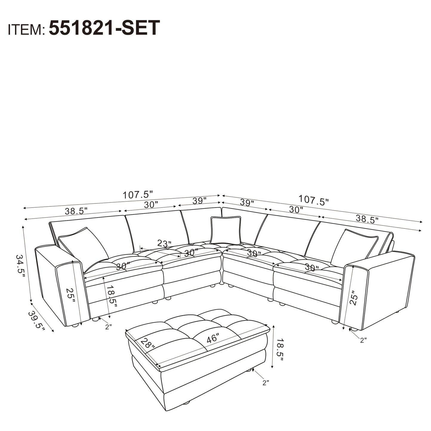 Atlantic 6-piece Upholstered Modular Sectional Sofa Blue