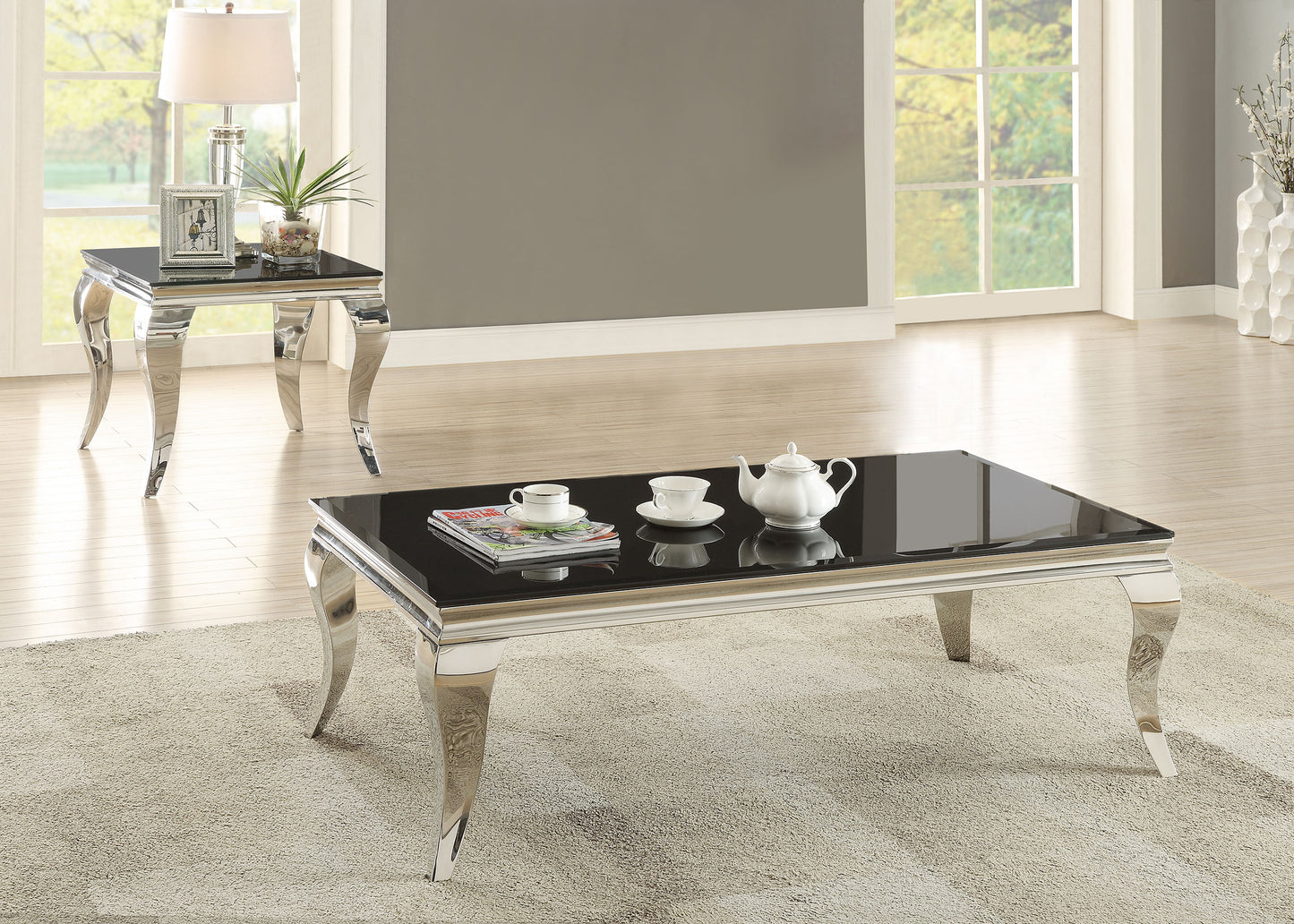 Carone 2-piece Glass Top Coffee and End Table Set Black