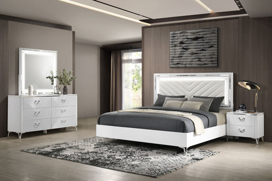 Cassia 4-piece Queen LED Bedroom Set White High Gloss