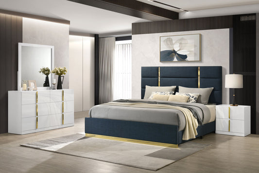 Ines 4-piece Eastern King Bedroom Set Navy and White High Gloss