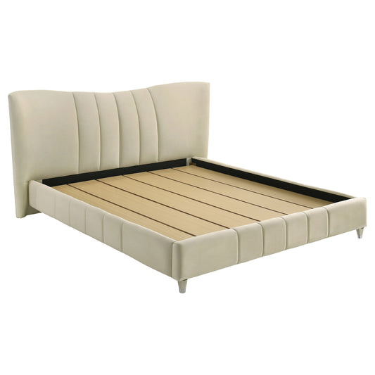 Evelyn Upholstered Eastern King Panel Platform Bed Ivory