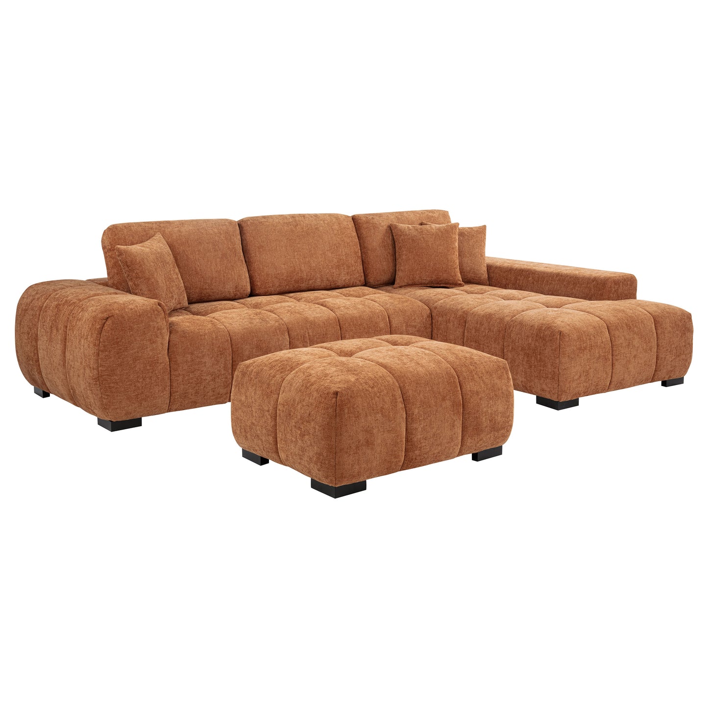 Octavia Fabric Upholstered Sectional Chaise Sofa Orange