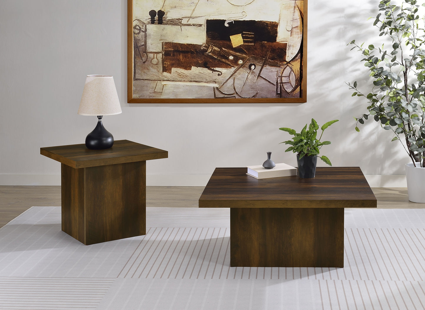 Devar Square Engineered Wood Side End Table Dark Pine