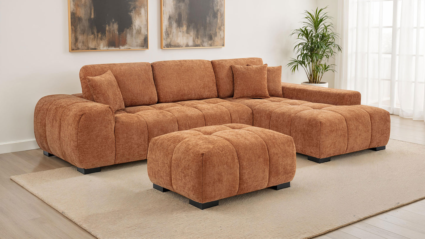 Octavia Fabric Upholstered Sectional Chaise Sofa Orange