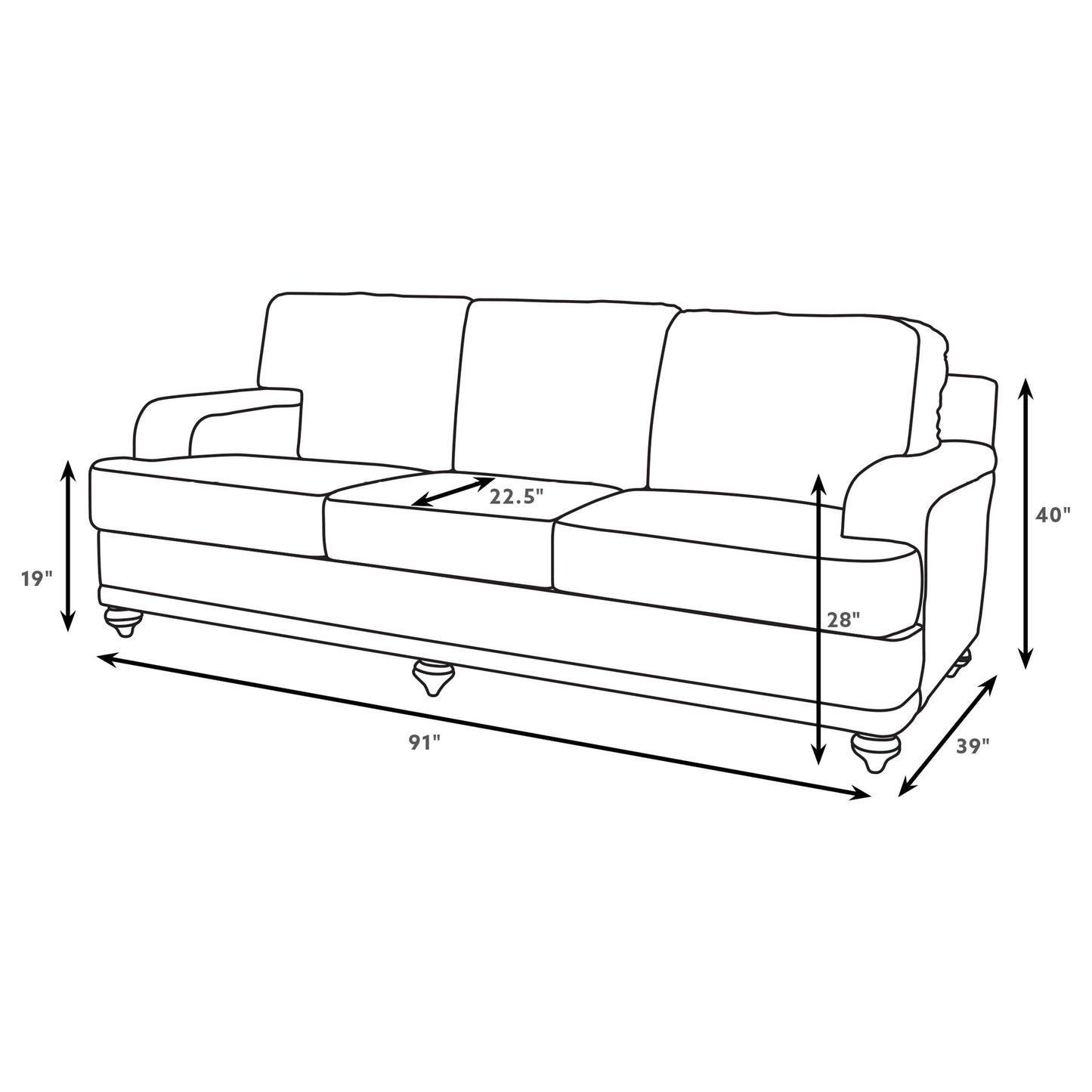 Glenn Upholstered English Arm Sofa Light Grey and Blue