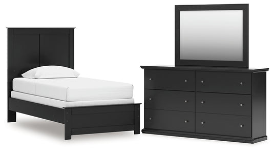 Maribel Twin Panel Bed with Mirrored Dresser