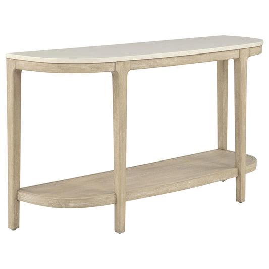 Lucaire Oval Cultured Marble Top Console Table Honed Cream and Sandstone