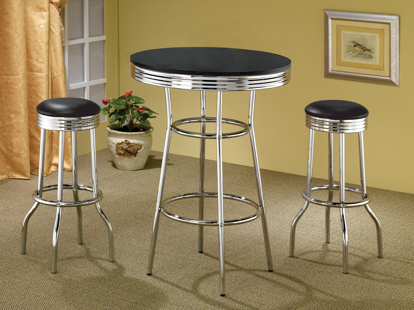 Theodore Upholstered Top Bar Stools Black and Chrome (Set of 2)