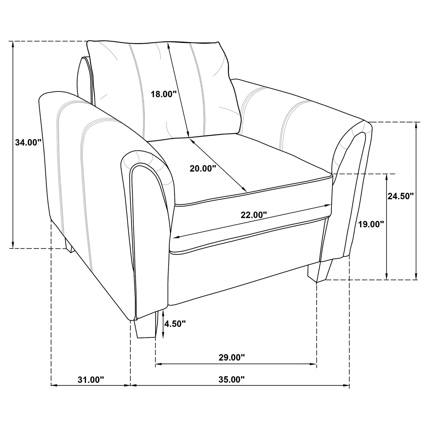 Davis  Upholstered Rolled Arm Accent Chair Grey