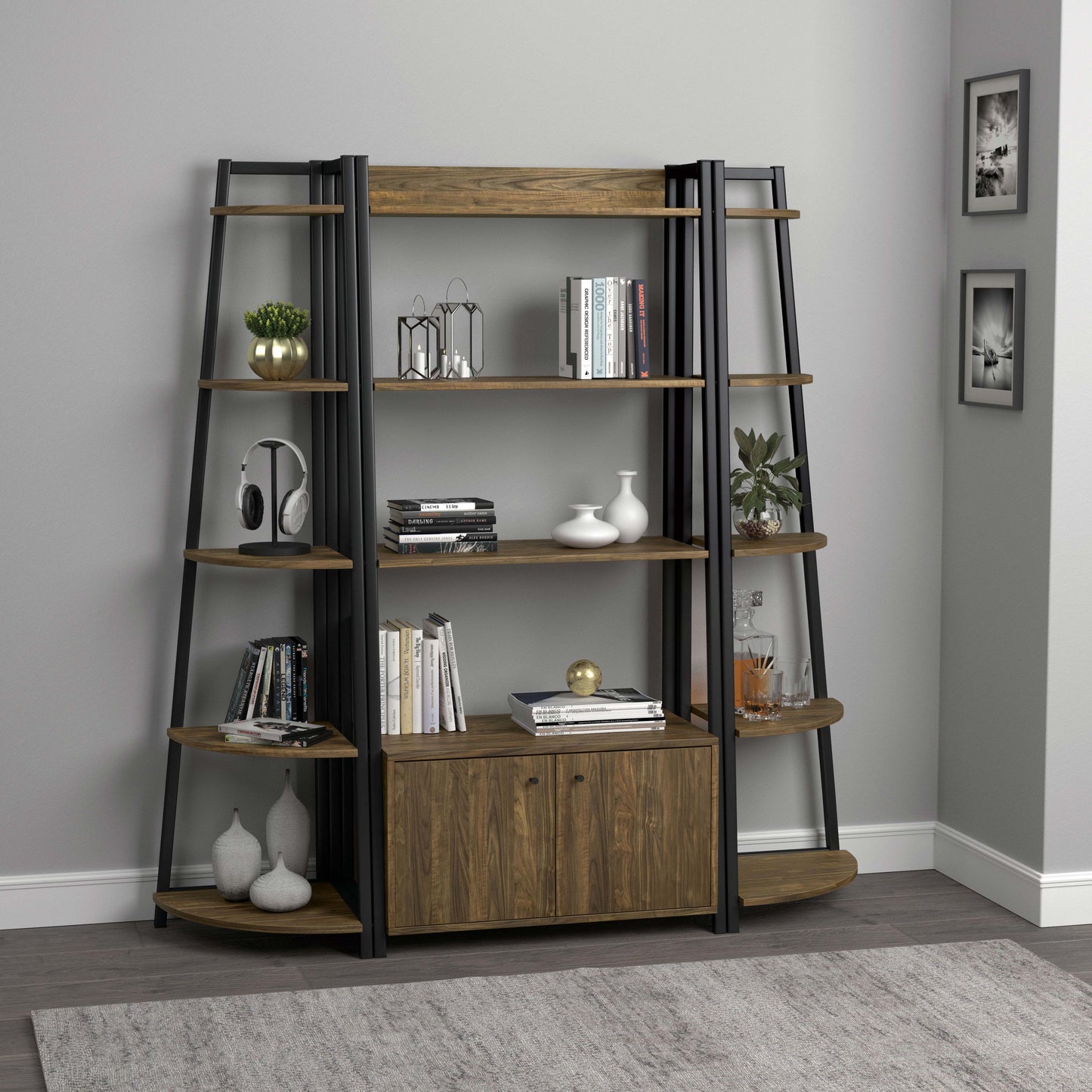 Jacksonville 5-tier Corner Bookcase Aged Walnut