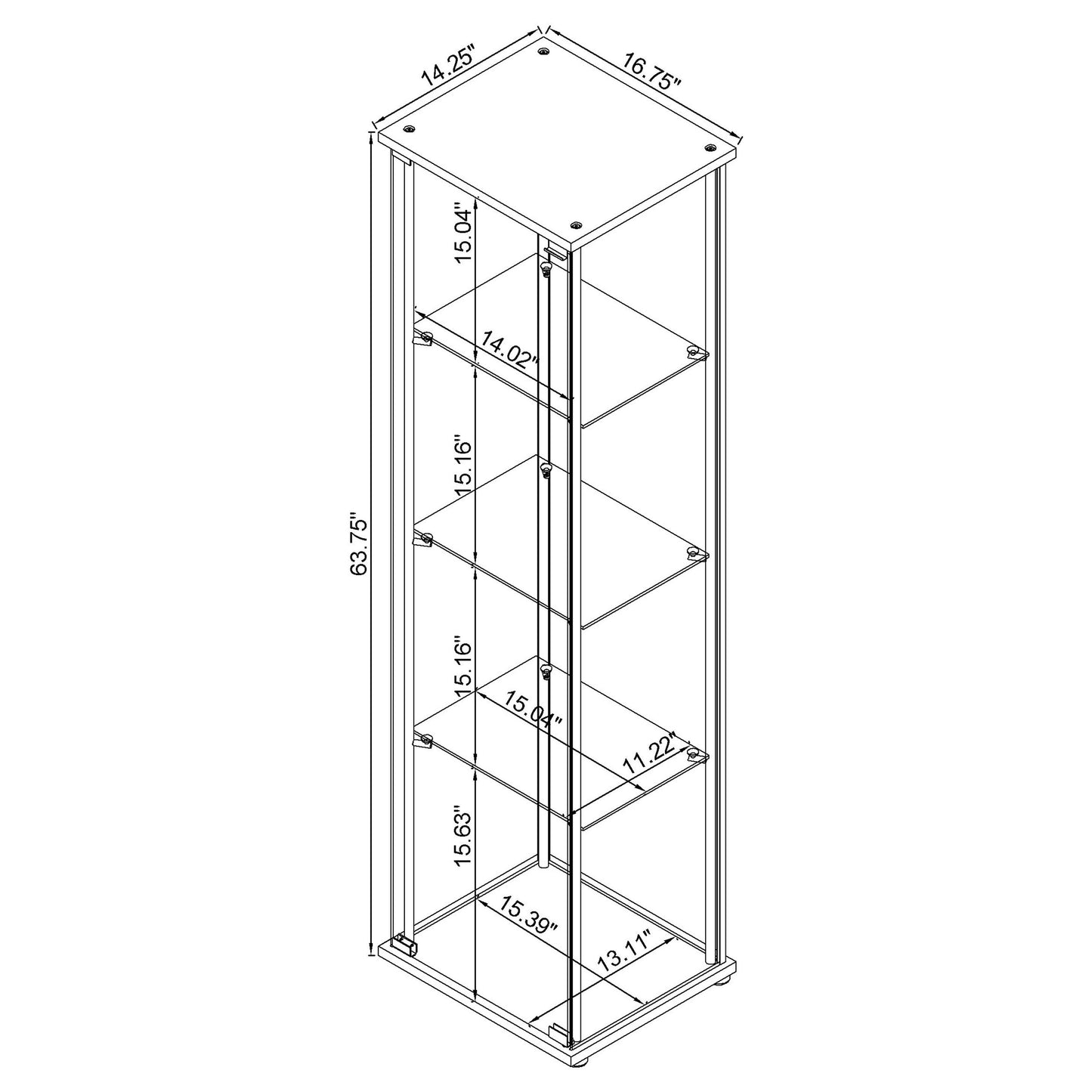 Bellatrix 4-shelf Clear Glass Curio Cabinet Cappuccino