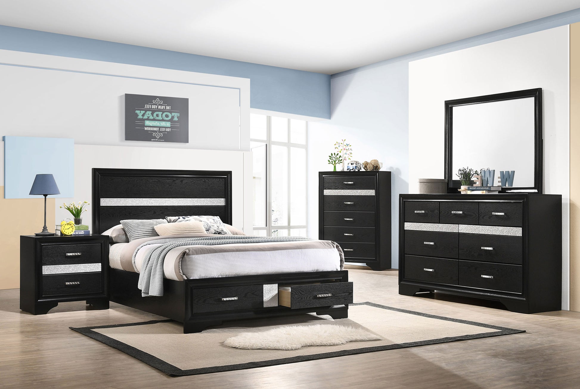 Miranda 5-piece Full Bedroom Set Black Furniture Factory Outlet Miranda 5-piece Full Bedroom Set Black Furniture Factory Outlet