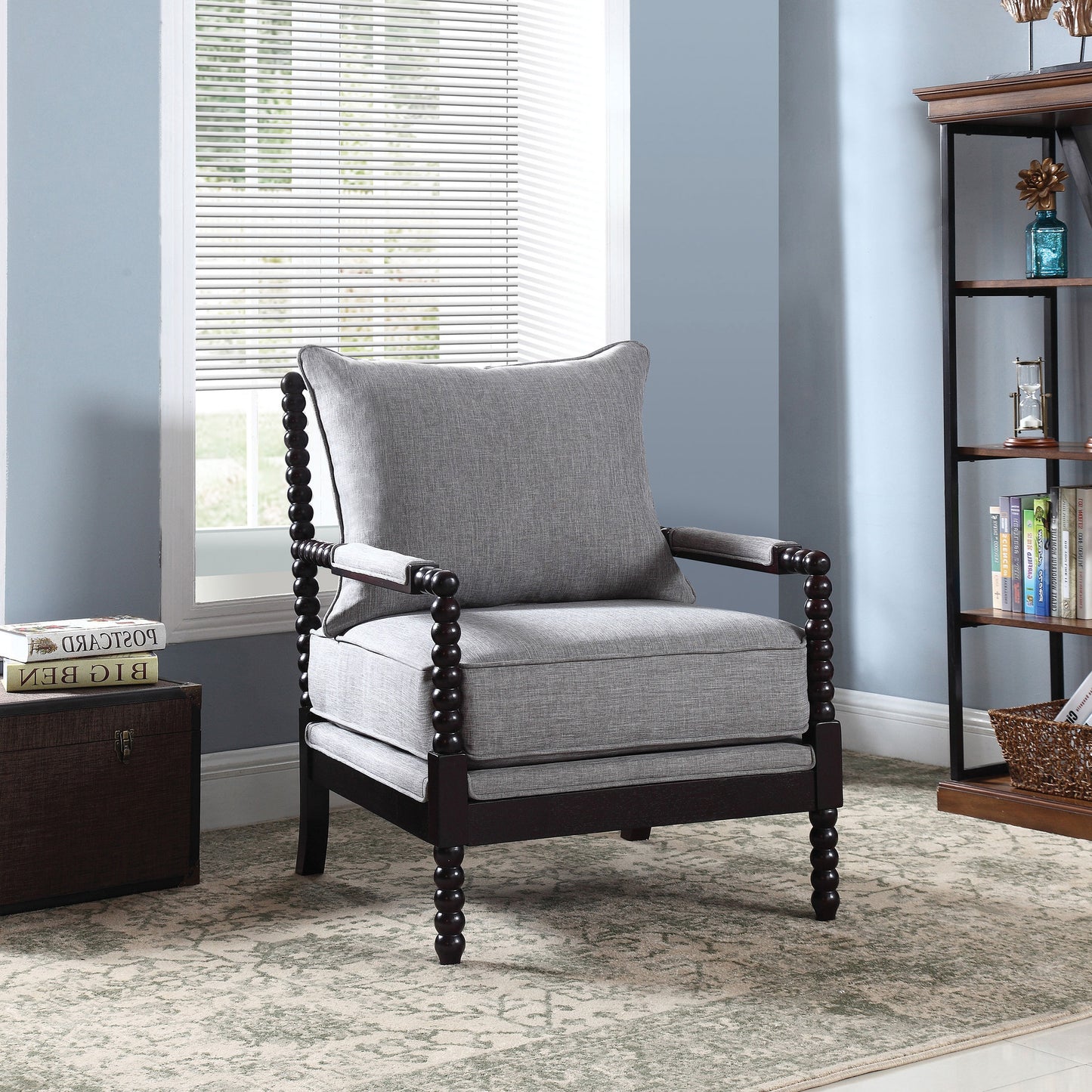 Blanchett Upholstered Bobbin Accent Chair Grey and Cappuccino