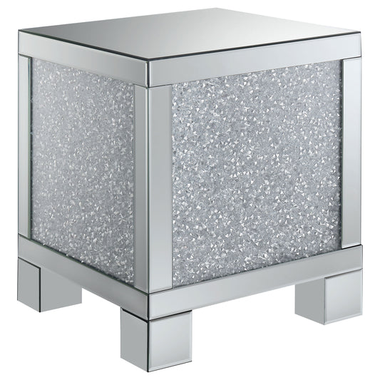 Gillian Square End Table Silver and Clear Mirror