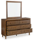 Lyncott California King Upholstered Bed with Mirrored Dresser, Chest and 2 Nightstands