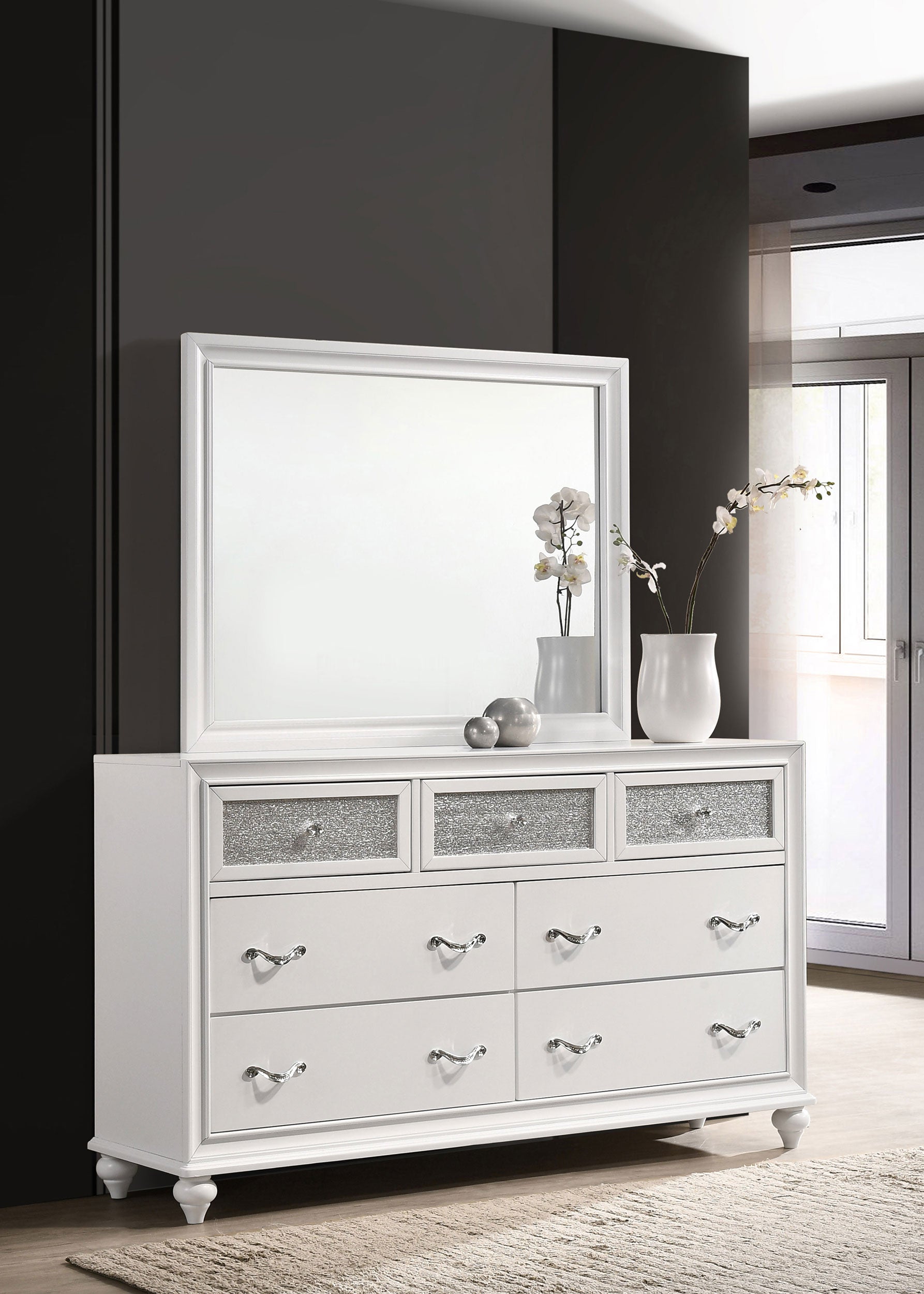 white dresser 7 drawer Barzini 7-drawer Dresser with Mirror White – Furniture Factory Outlet