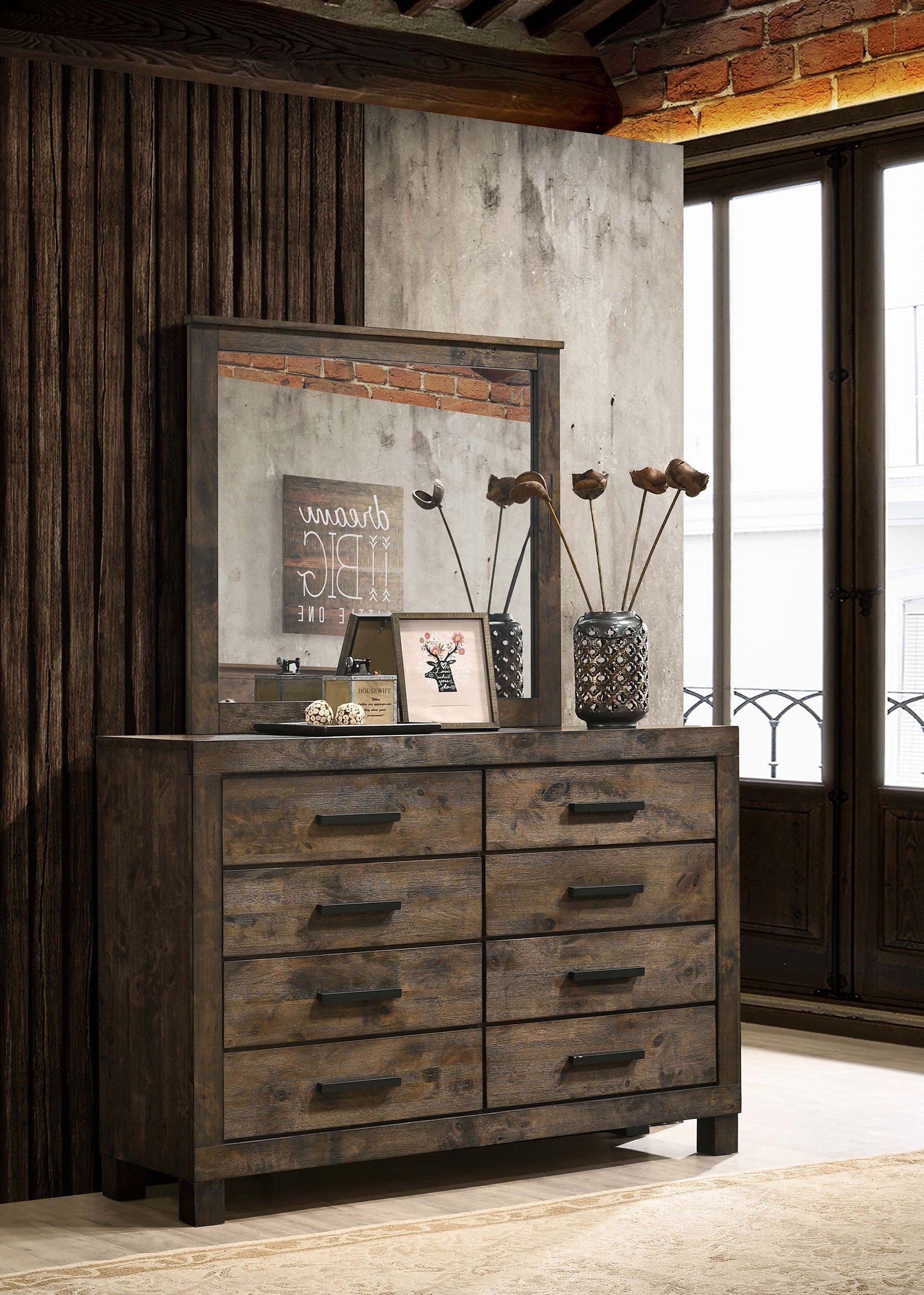 Woodmont 8-drawer Dresser with Mirror Rustic Golden Brown Furniture Factory Outlet Woodmont 8-drawer Dresser with Mirror Rustic Golden Brown Furniture Factory Outlet