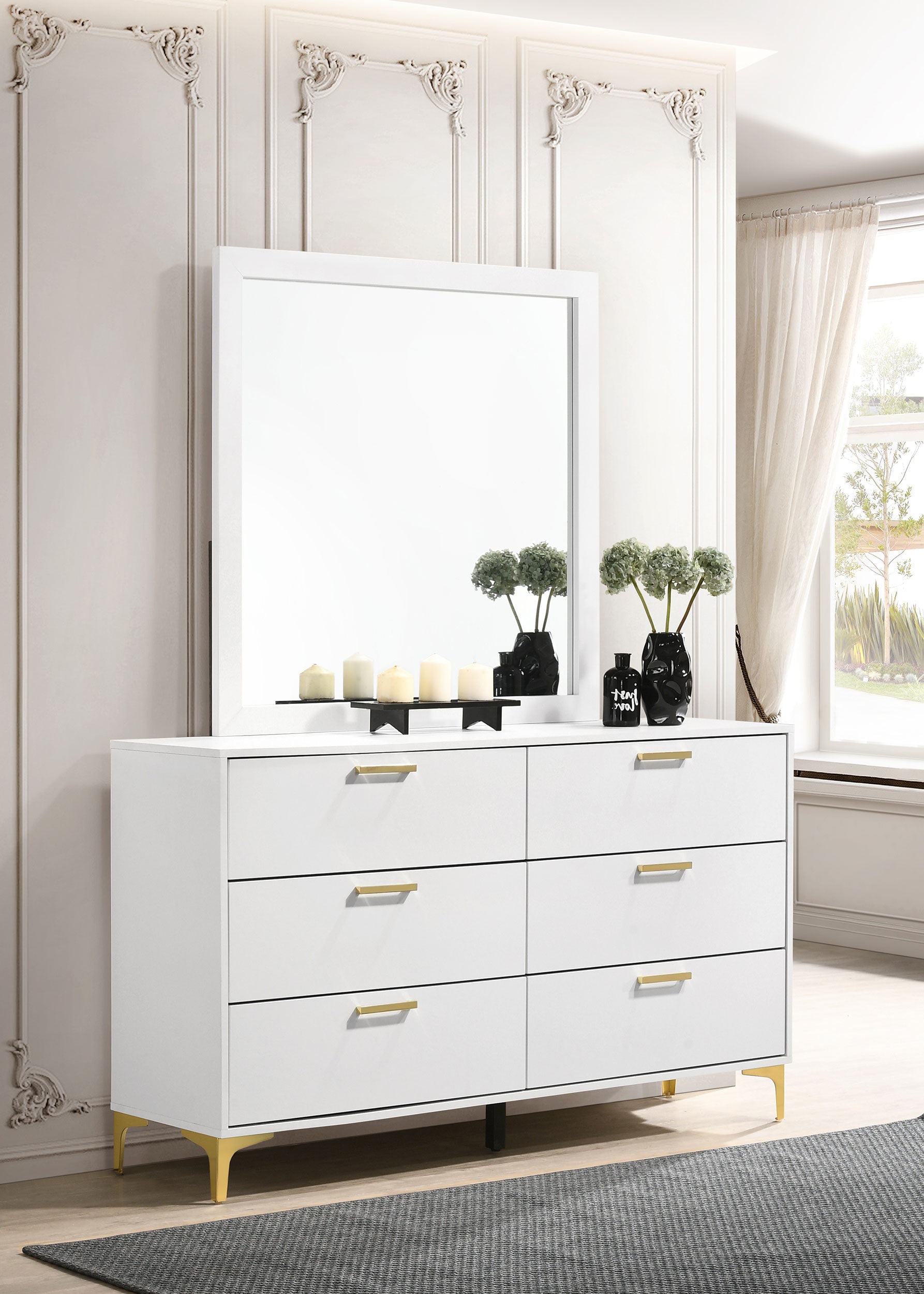 Kendall 6-drawer Dresser with Mirror White Furniture Factory Outlet Kendall 6-drawer Dresser with Mirror White Furniture Factory Outlet