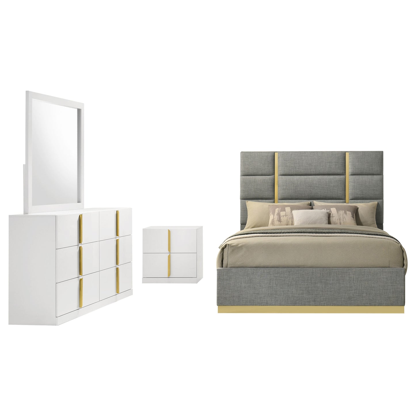 Ines 4-piece Queen Bedroom Set Grey and White High Gloss