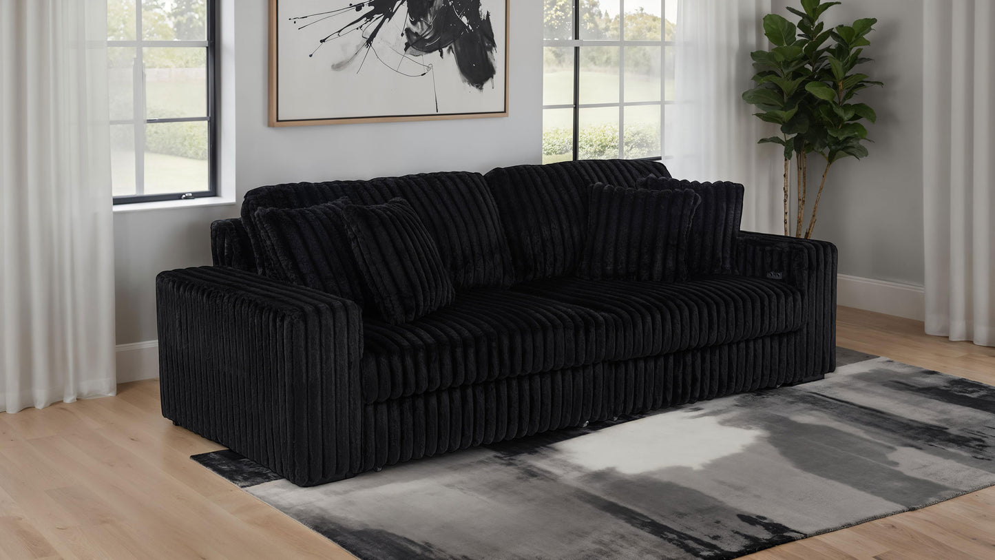 Jacana Corduroy Upholstered Dual Power Chaise Sofa Black