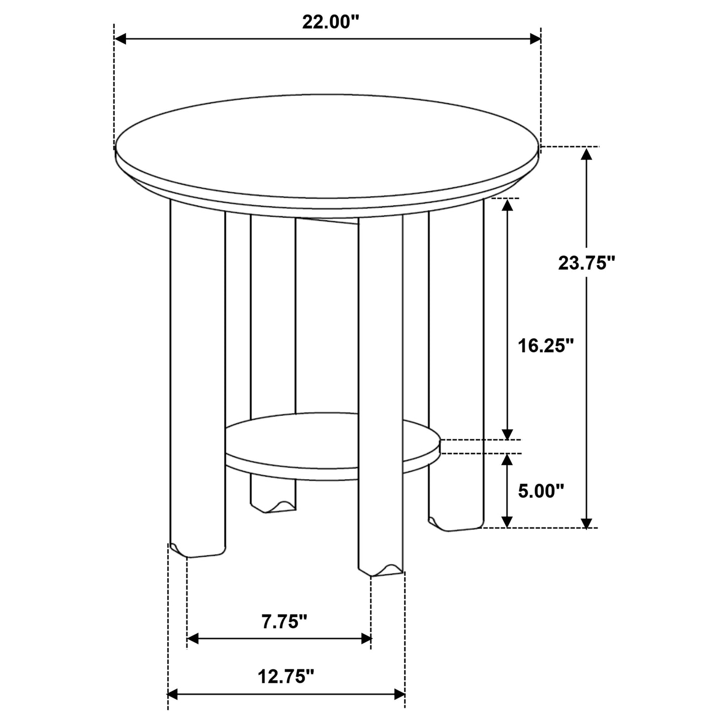 Ottowa 22-Inch Round Wood Side End Table with Shelf Brown