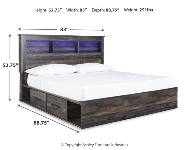 Drystan King Bookcase Bed with 4 Storage Drawers with Mirrored Dresser and Chest