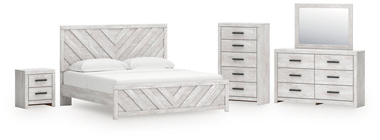 Cayboni King Panel Bed with Mirrored Dresser, Chest and Nightstand