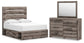 Graystorm Full Panel Bed with Storage with Mirrored Dresser