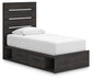 Hollivern Twin Panel Bed with Storage with Mirrored Dresser and Nightstand