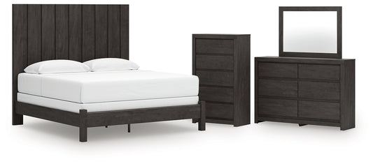 Fraluna King Panel Bed with Mirrored Dresser and Chest