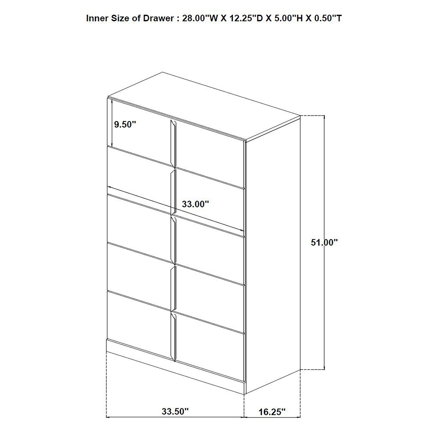 Ines 5-drawer Bedroom Chest of Drawers White High Gloss