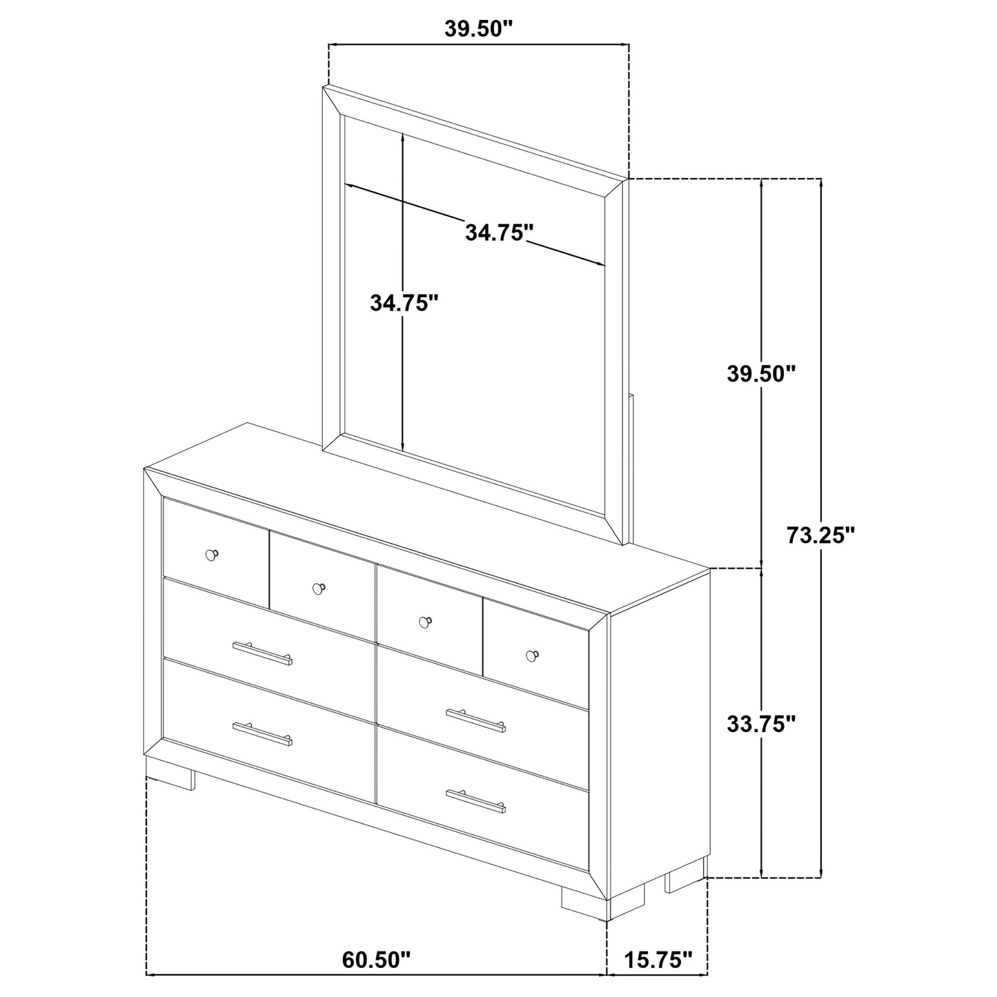 Arielle 6-drawer Bedroom Dresser with Mirror Light Oak