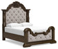 Maylee Queen Upholstered Bed with Mirrored Dresser and Chest