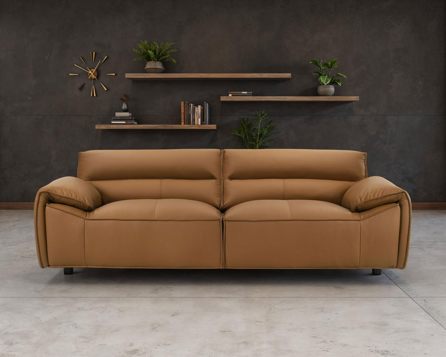 Buxton Top Grain Leather Upholstered Sofa Orange