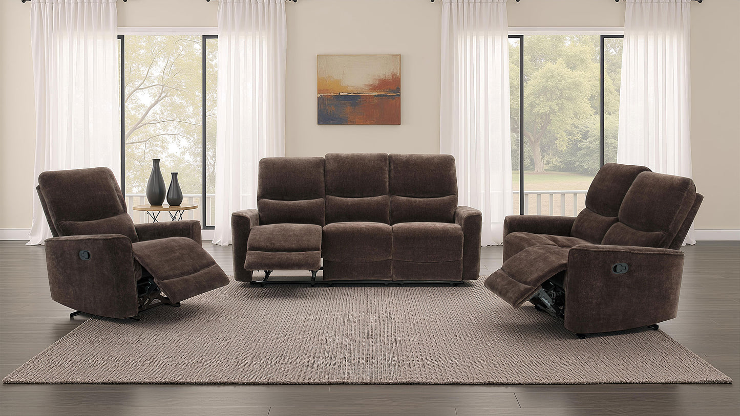 Navarro Chenille Upholstered Reclining Sofa Dark Brown