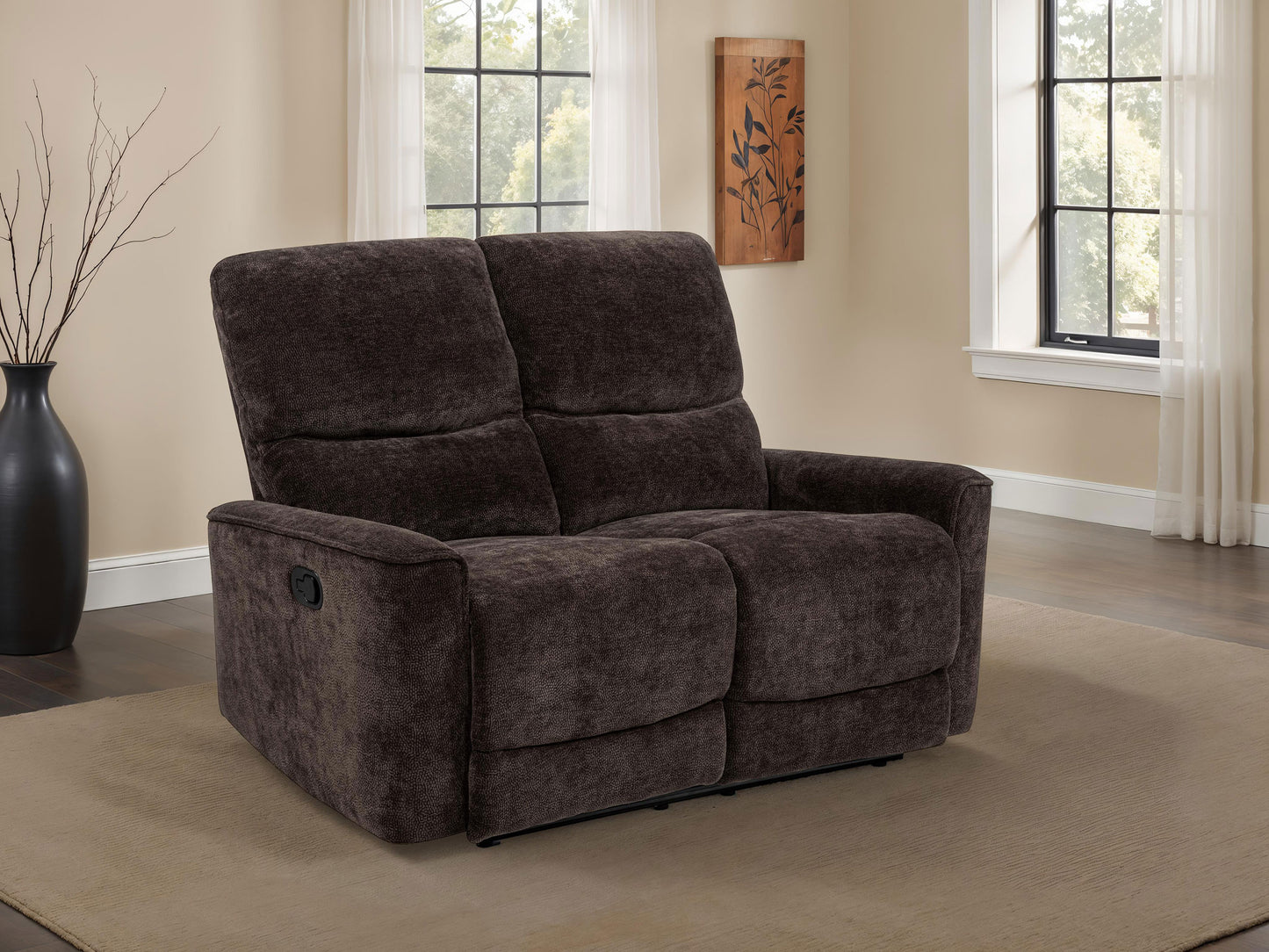 Navarro Chenille Upholstered Reclining Loveseat Dark Brown