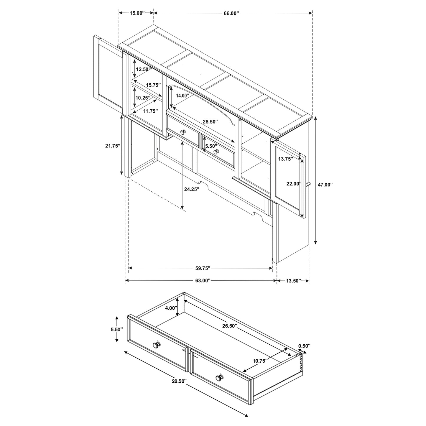 Hartshill 2-door Hutch with Shelves Burnished Oak