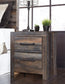 Drystan Queen Panel Bed with 2 Storage Drawers, Dresser, Mirror, Chest and Nightstand