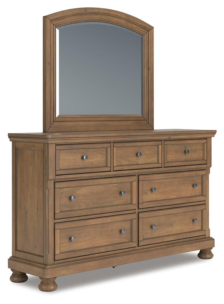 Feddinger California King Storage Sleigh Bed with Mirrored Dresser, Chest and Nightstand