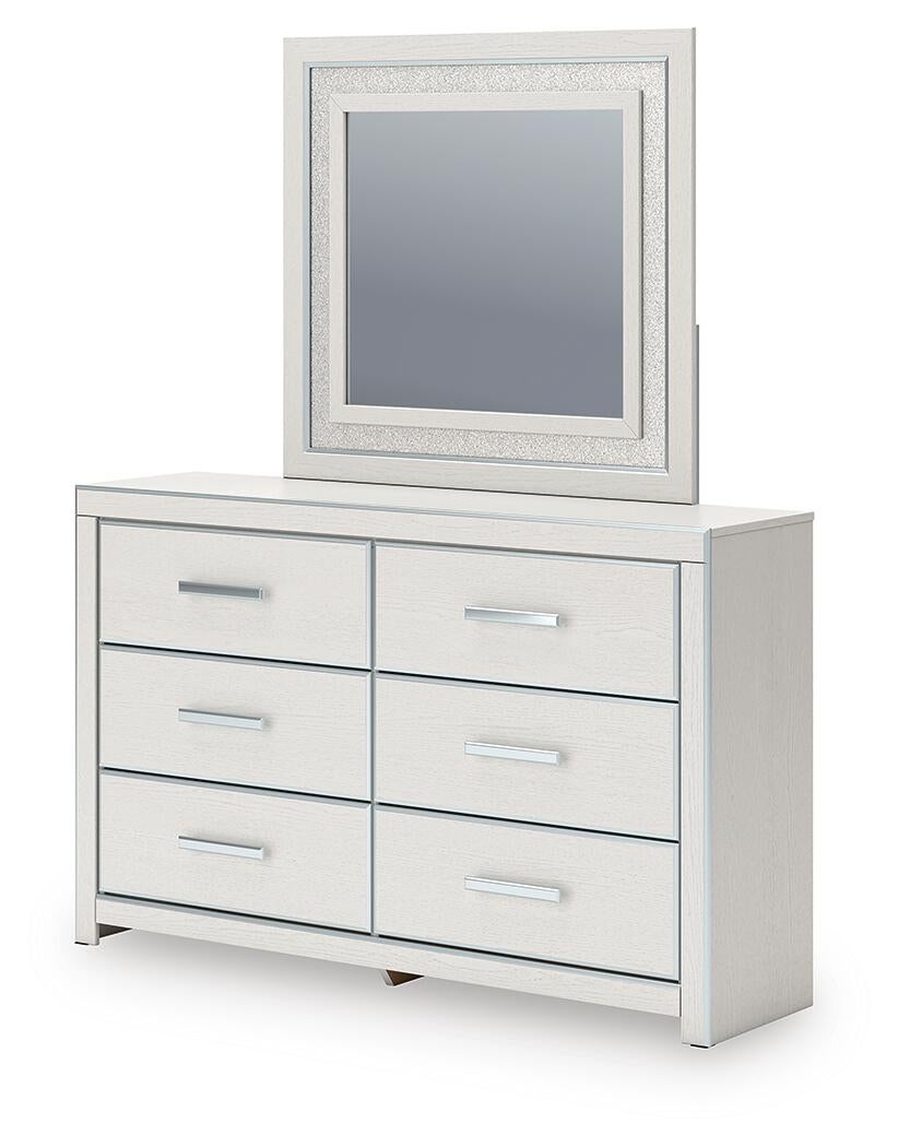 Zuraleus King Upholstered Panel Platform Bed, Dresser and Mirror