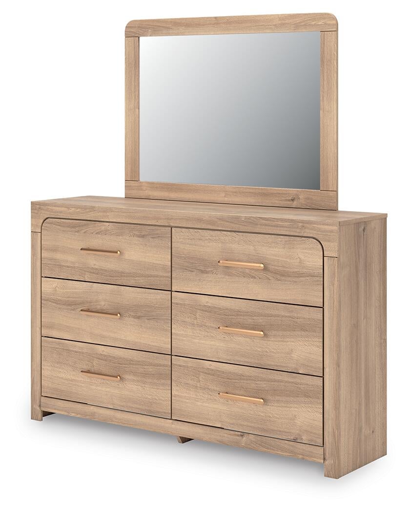 Kinlanni King Upholstered Platform Bed, Dresser, Mirror and Nightstand