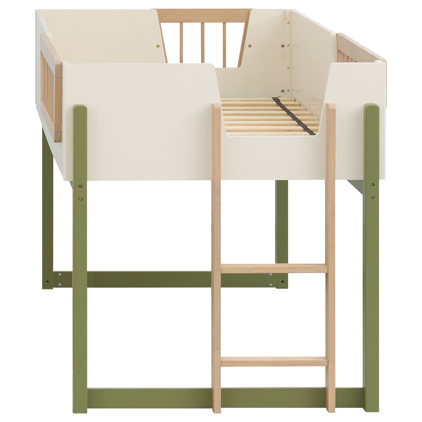 Evren Twin Storage Loft Bed 4-piece Set with Chest and Bookcases Tri-Tone