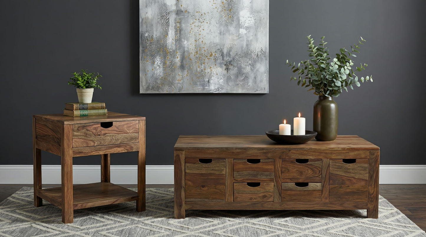 Esther 2-Piece Solid Sheesham Coffee and End Table Set Natural