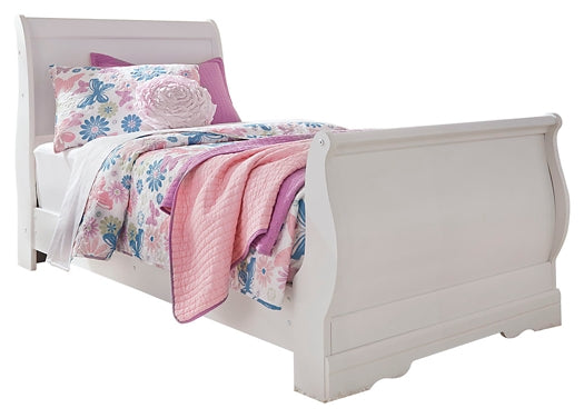 Anarasia Twin Sleigh Bed with Mirrored Dresser, Chest and 2 Nightstands