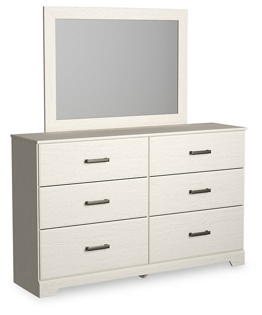 Stelsie Queen Panel Bed with Mirrored Dresser