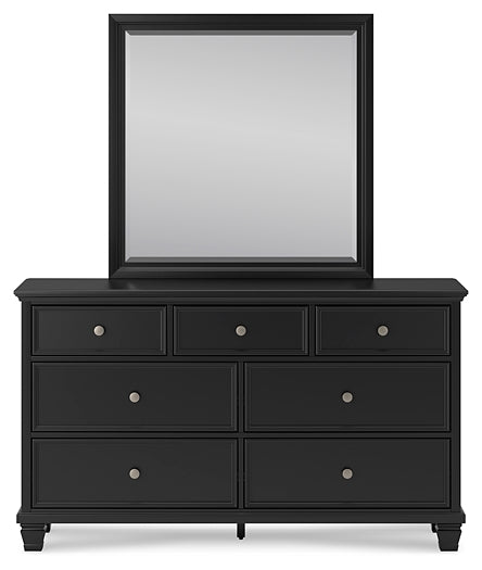 Lanolee King Panel Bed with Mirrored Dresser and Nightstand