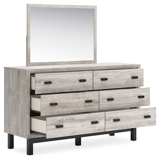 Vessalli King Panel Bed with Mirrored Dresser, Chest and Nightstand