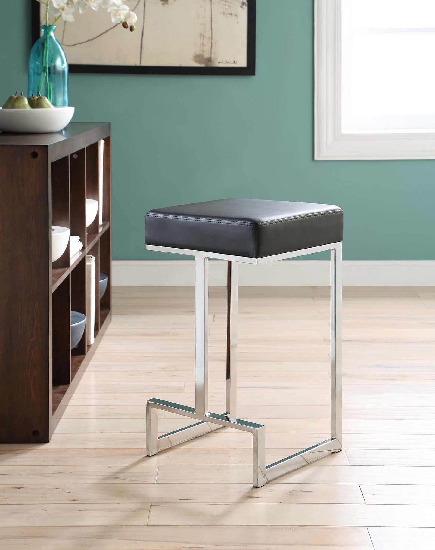 Gervase Square Counter Height Stool Black and Chrome